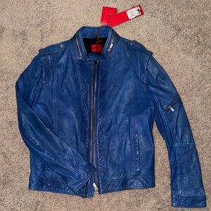 Men's Blue 100% Leather Jacket XL
